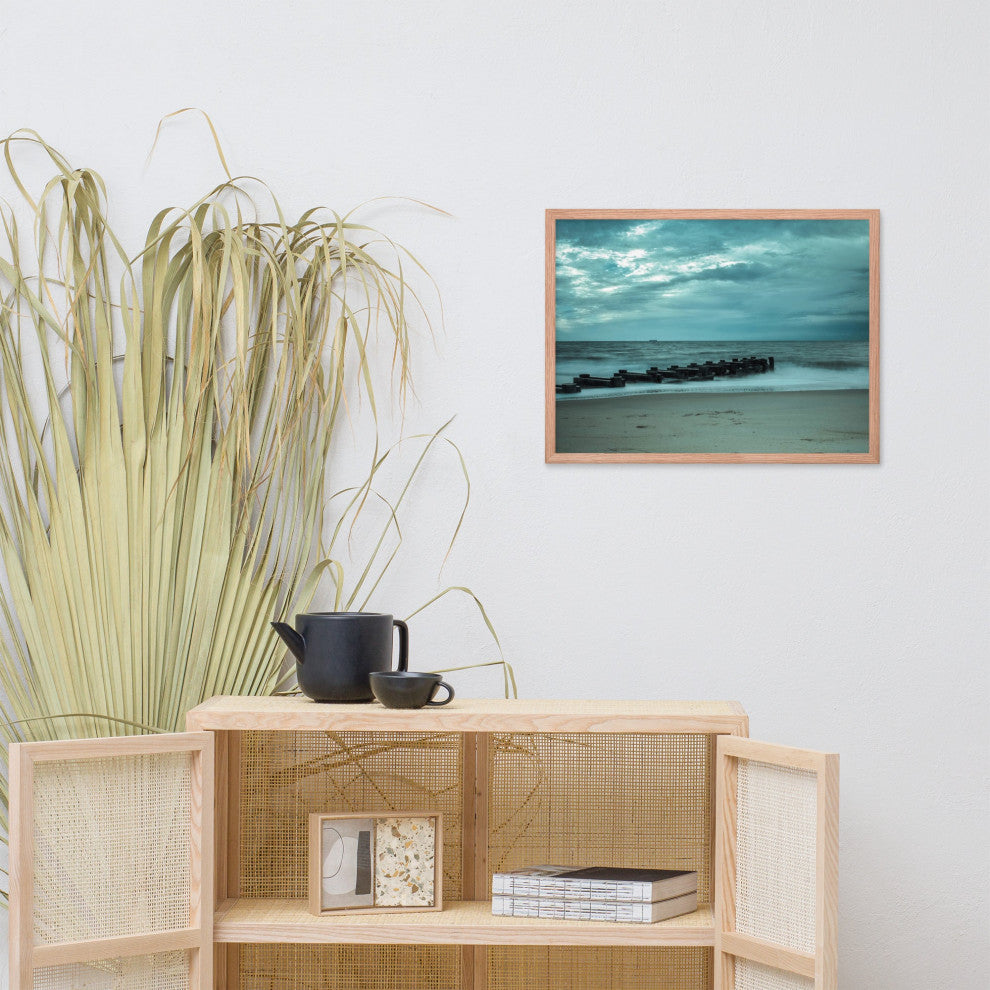 Blue Morning at Rehoboth Coastal Landscape Framed Photo Paper Wall Art Prints, Red Oak, 18" X 24"