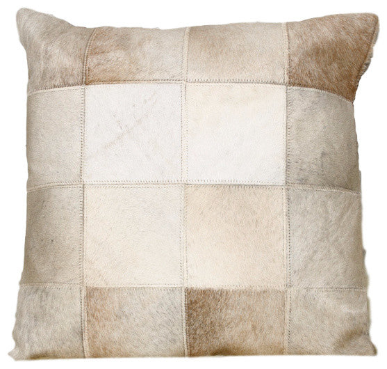 Torino Patchwork Cowhide Pillow, Natural, 18"x18"