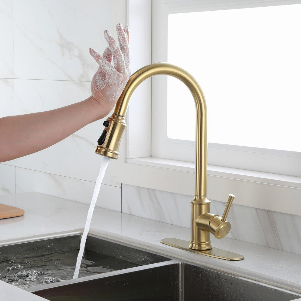 Touch Kitchen Sink Faucet With Pull Down Sprayer, Single-Handle, Brushed Gold