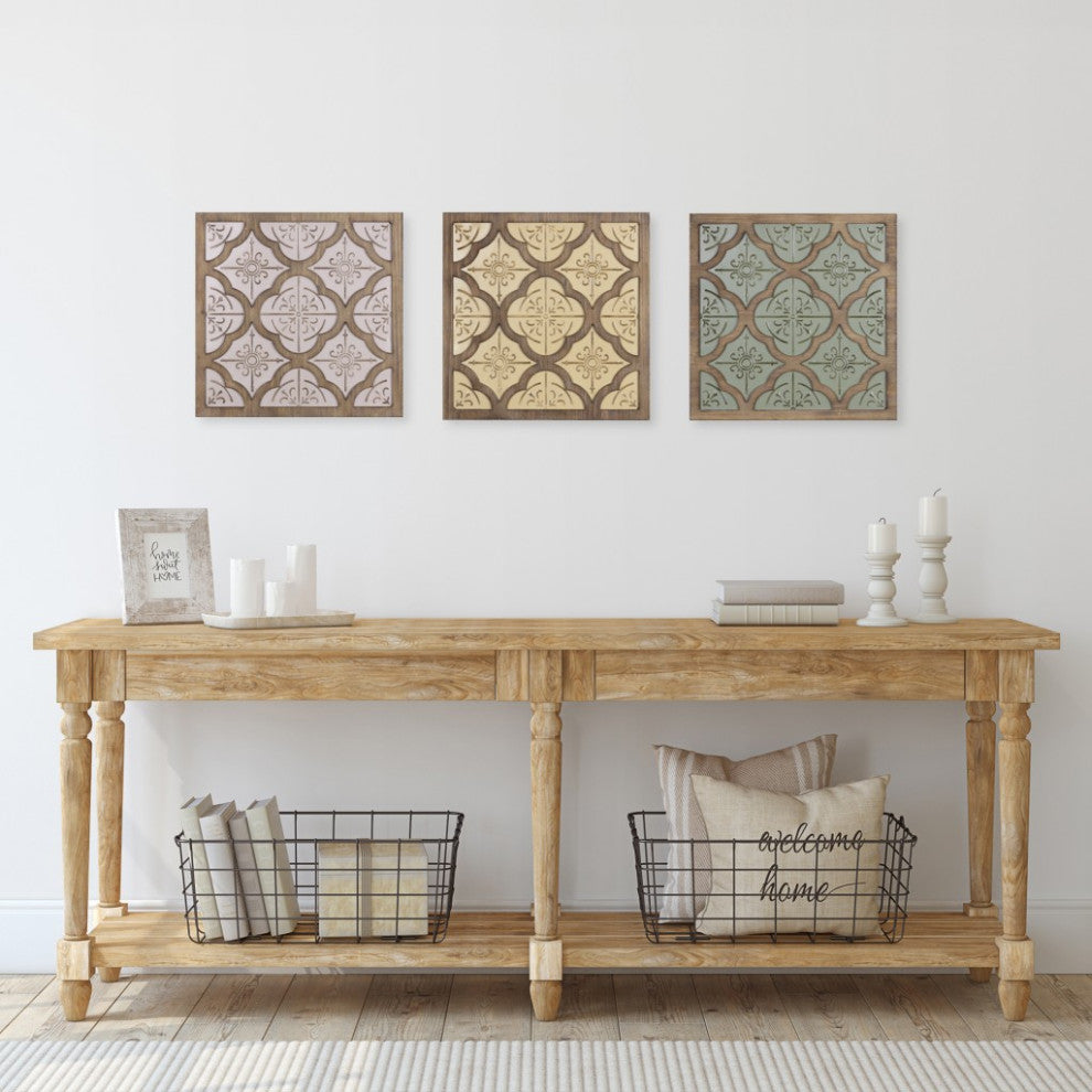 Pale Pink Quatrefoil Metal and Wood Wall Plaque