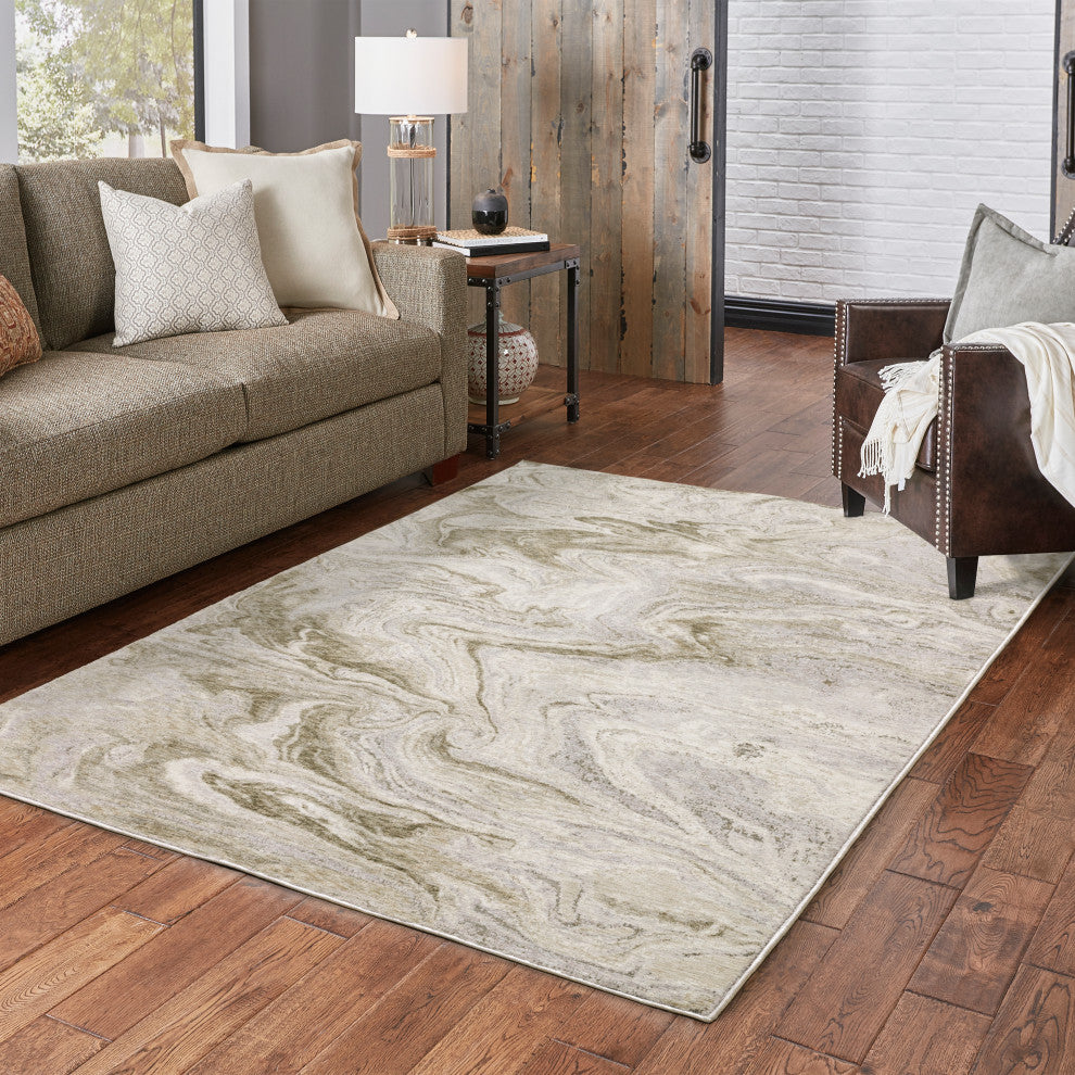 Noble Marbled Abstract Ivory/ Tan Indoor Area Rug, Ivory, 5'3"x7'6"