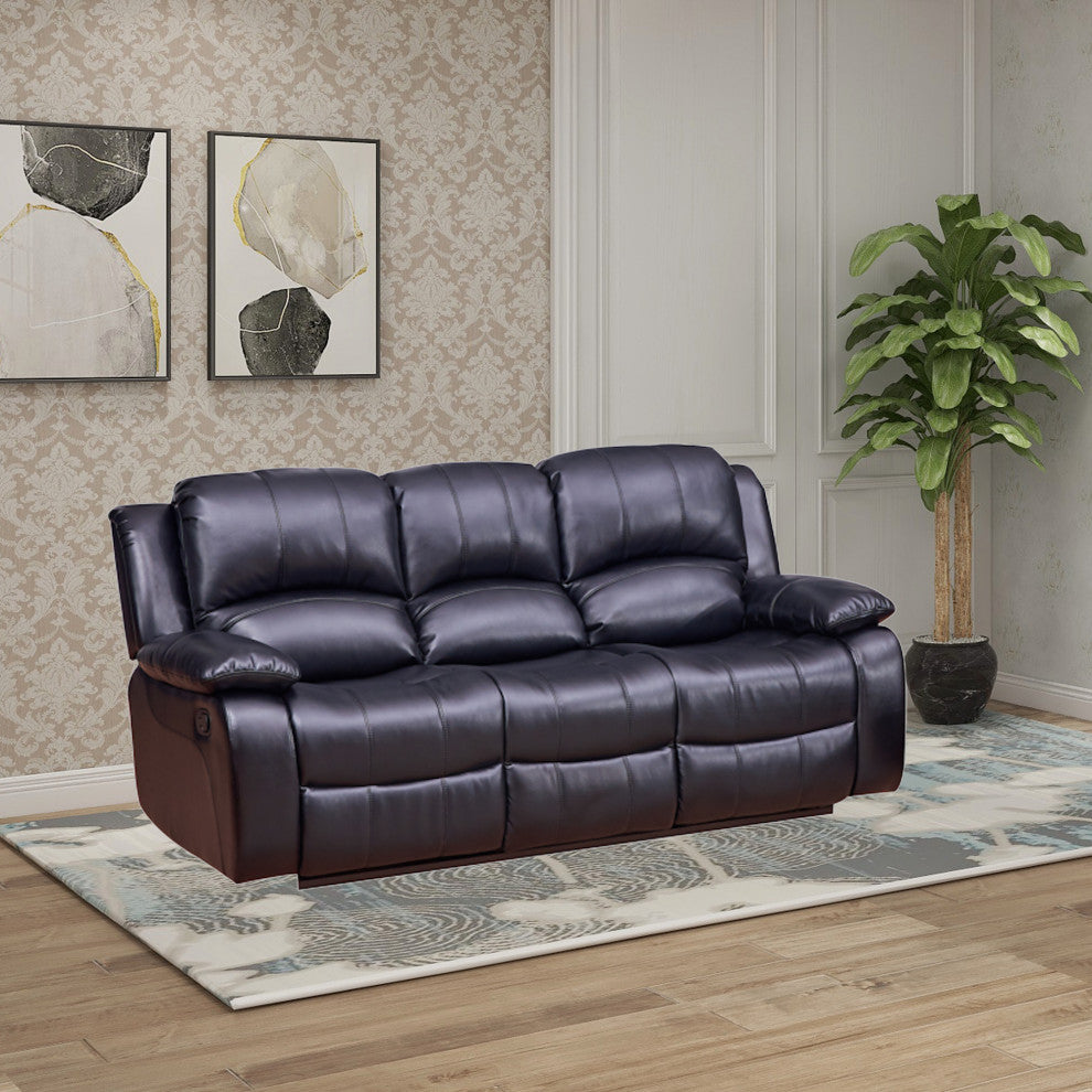 Betsy Furniture Bonded Leather Reclining Sofa, Black