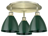 Ballston Dome-3 Light 19" Flush Mount-Antique Brass, Green Shade