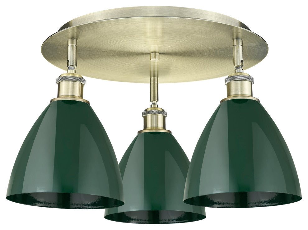 Ballston Dome-3 Light 19" Flush Mount-Antique Brass, Green Shade
