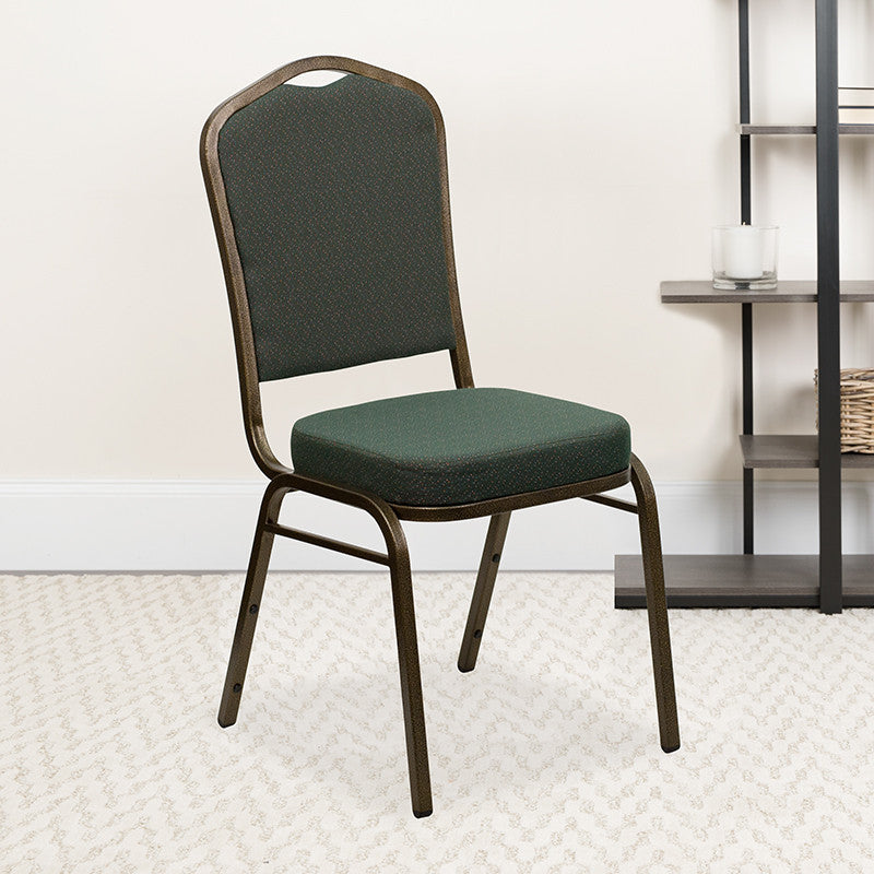 Crown Back Stacking Banquet Chair in Green Patterned Fabric