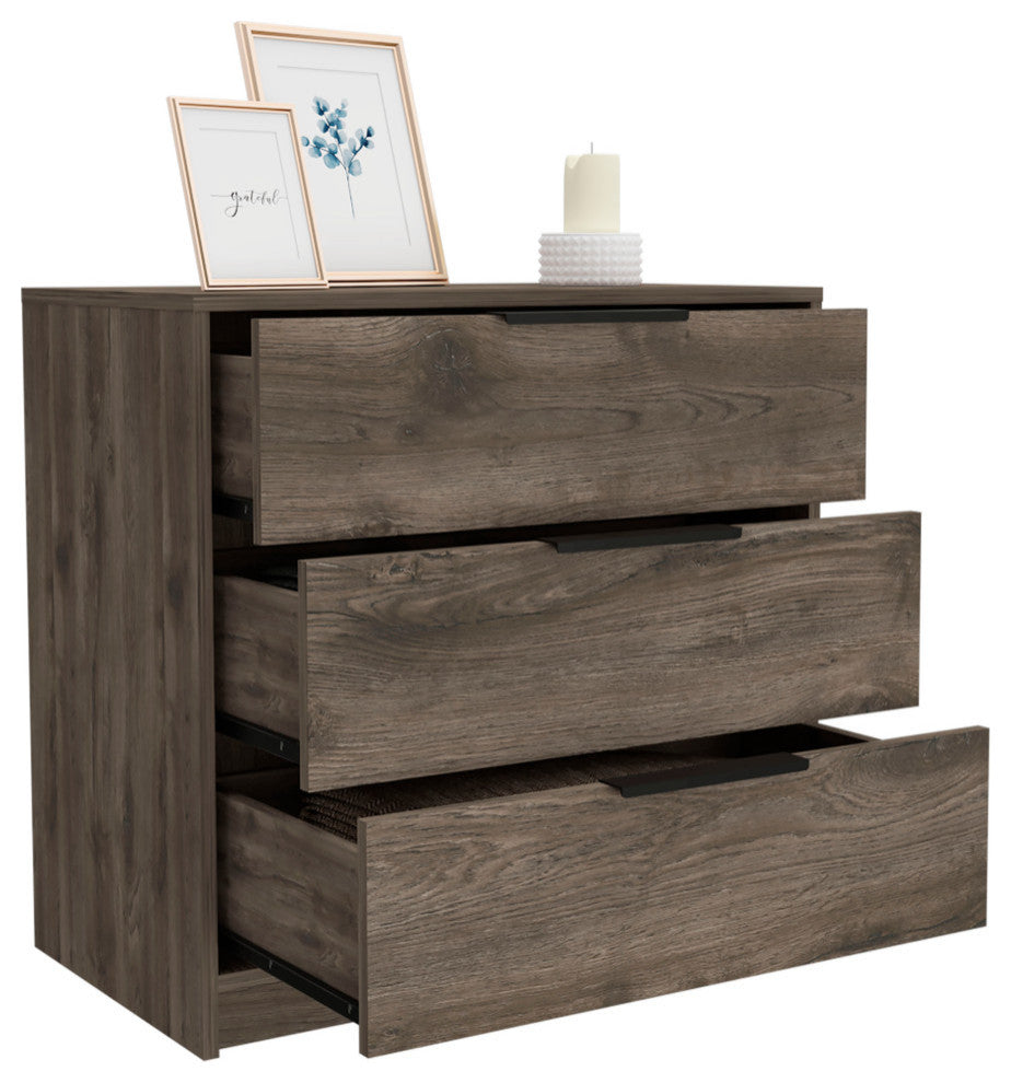 Washington 3 Drawer Dresser with Metal Handles, Dark Brown