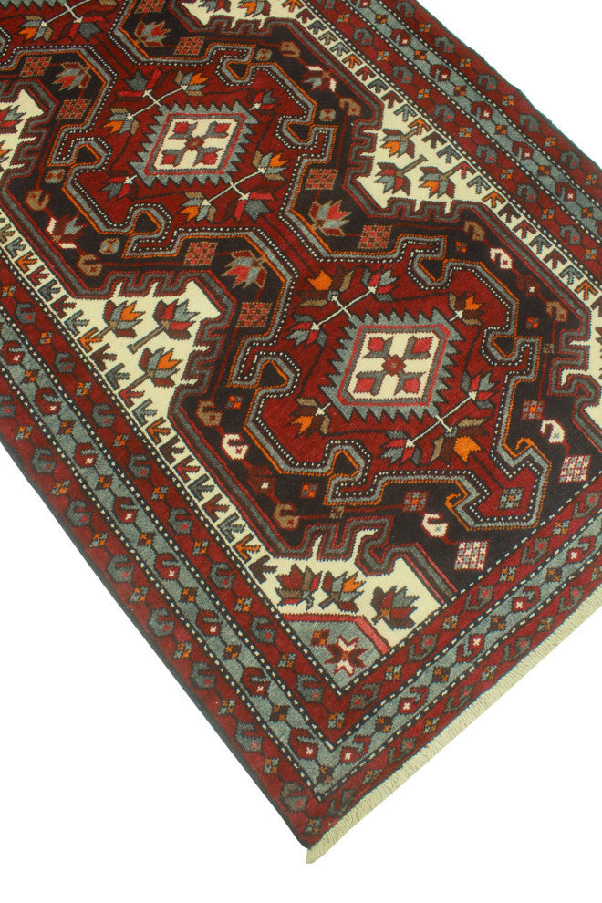 Fine Vintage Distressed Brent Red/Charcoal Runner, 3'8 x 9'10