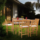7 Piece Teak Wood Castle 63" Rectangular Bistro Bar Set, 6 Barstools with Arms