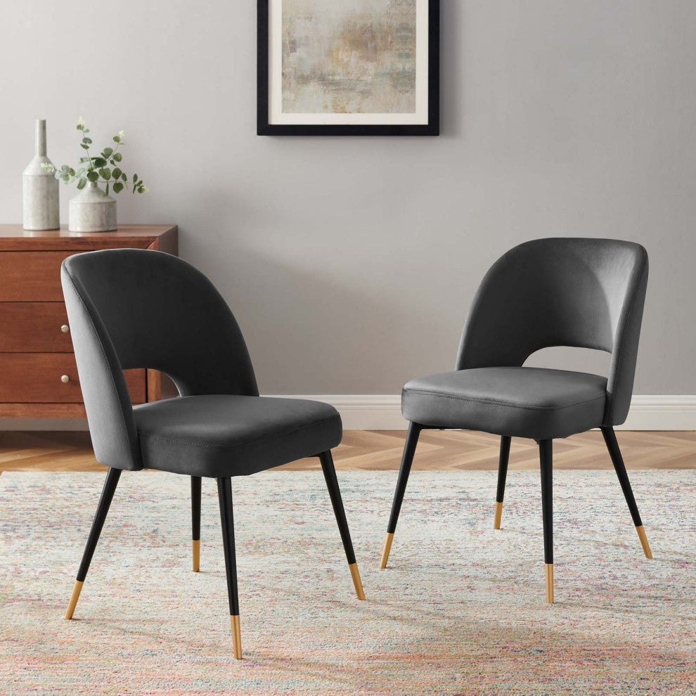 Side Dining Chair, Set of 2, Velvet, Dark Gray, Modern, Bistro Restaurant