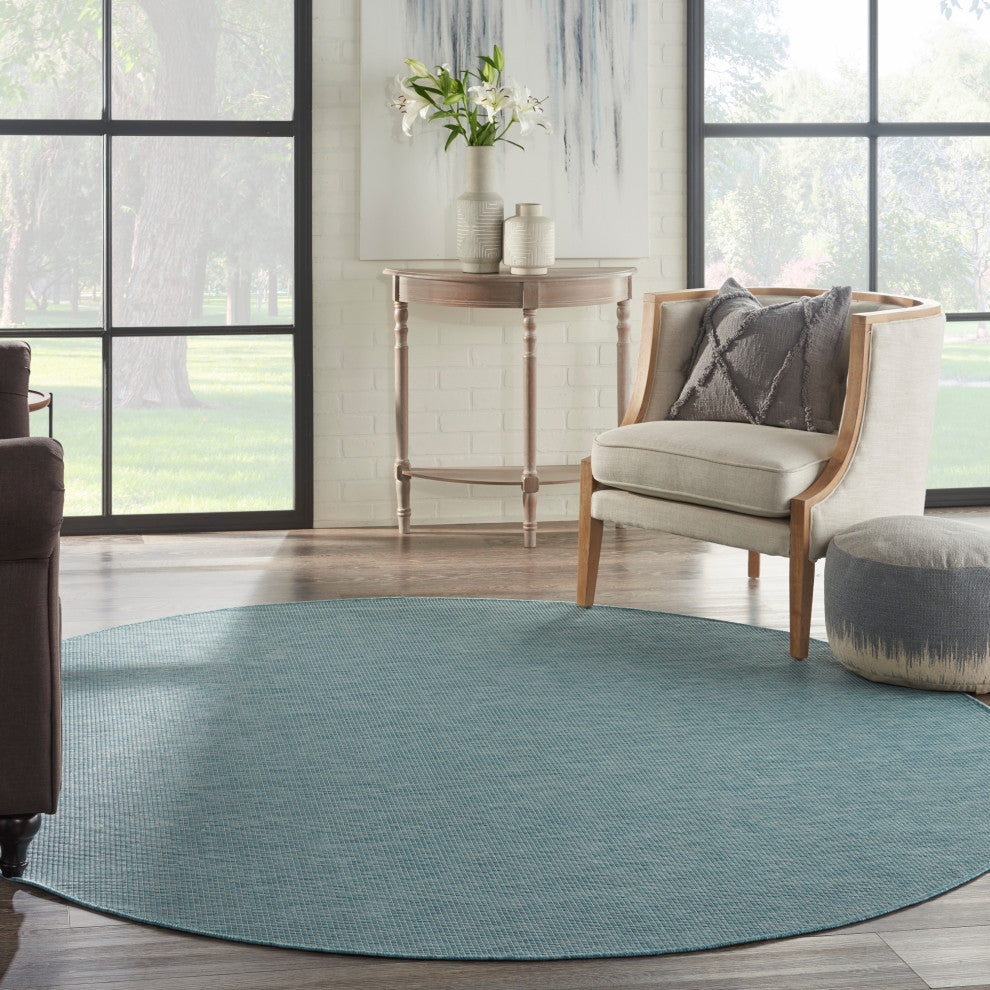 Nourison Positano Contemporary Area Rug, Aqua, 8'xround