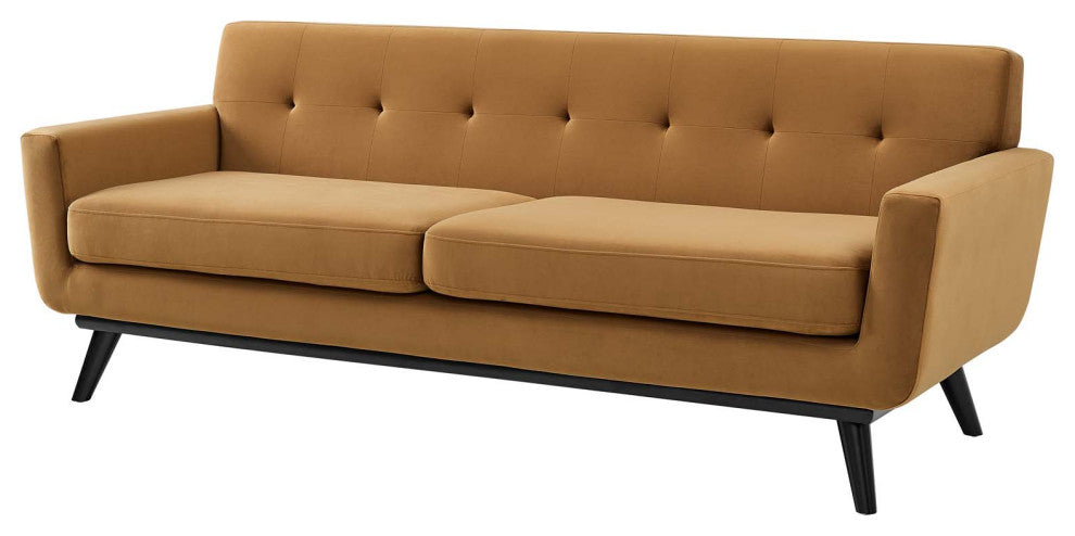 Sofa, Brown, Velvet, Modern, Mid Century Living Hotel Lounge Cafe Lobby