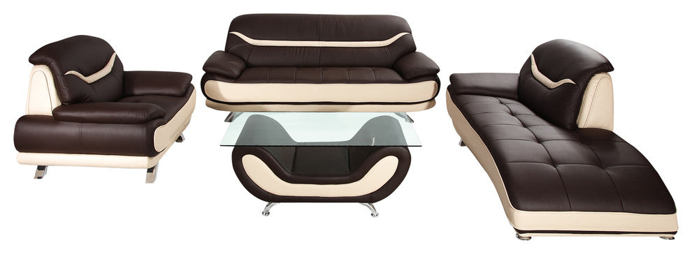 Renata 4-Piece Sofa and Lounge Chaise Set, Beige and Brown