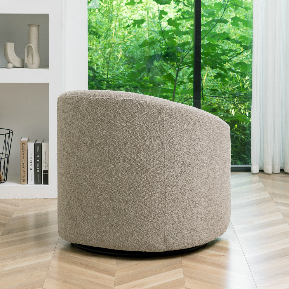 32" Wide Boucle Upholstered Swivel Barrel Chair, Oatmeal