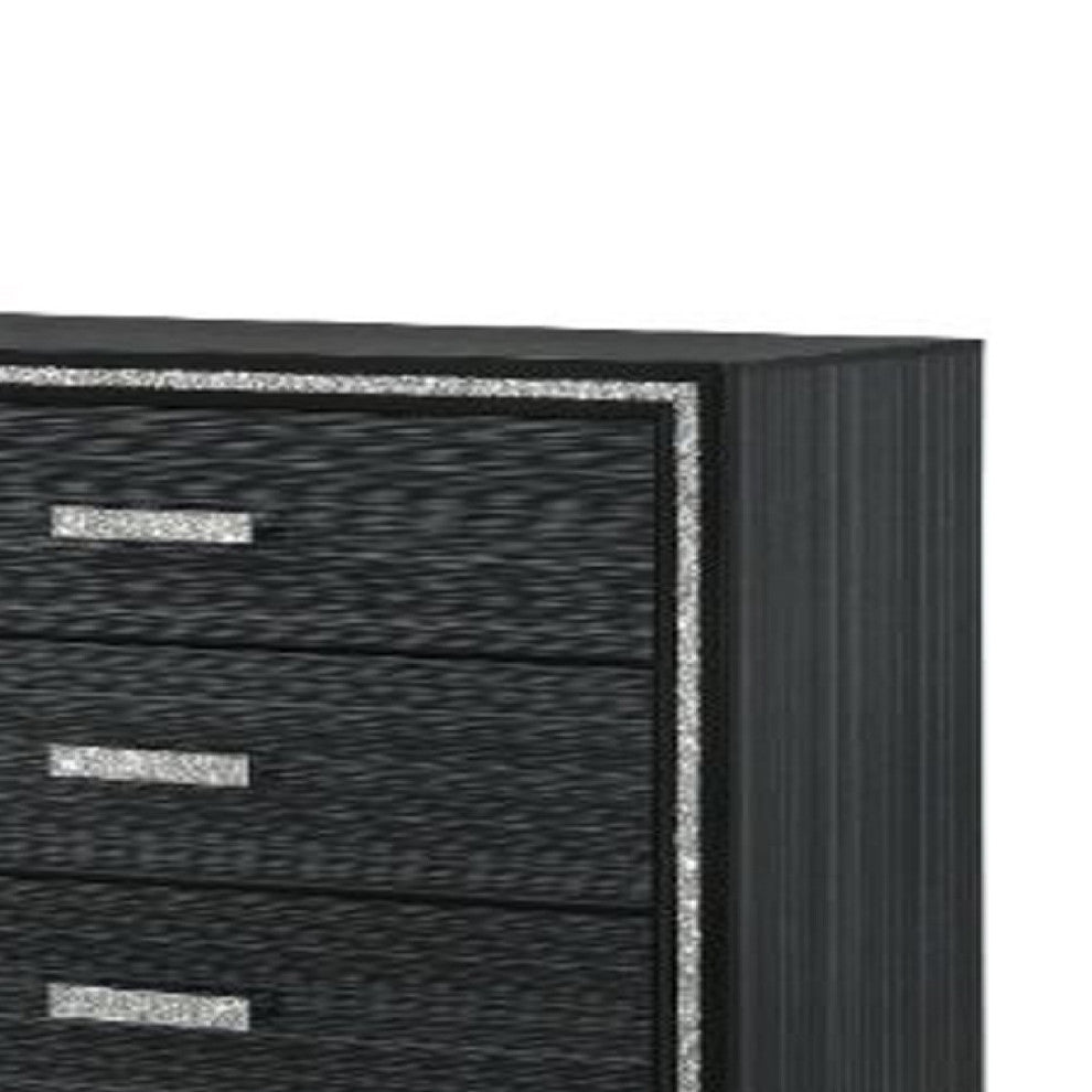 Benzara BM268901 Dresser With 6 Drawers and Shimmering Trim, Weathered Black