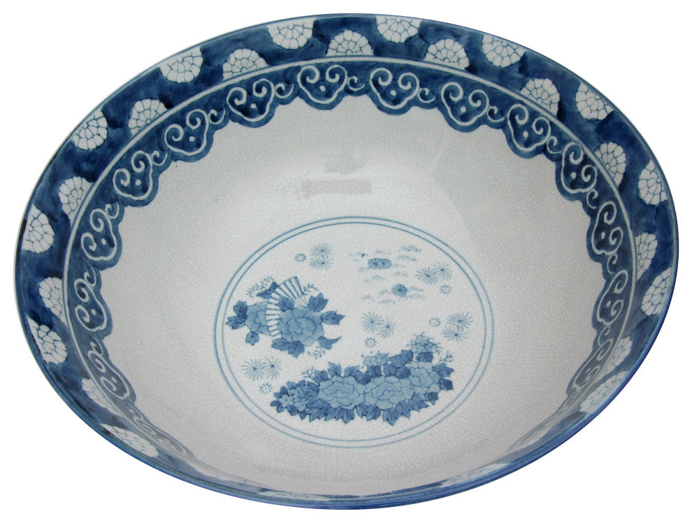 14" Ladies Blue and White Porcelain Bowl