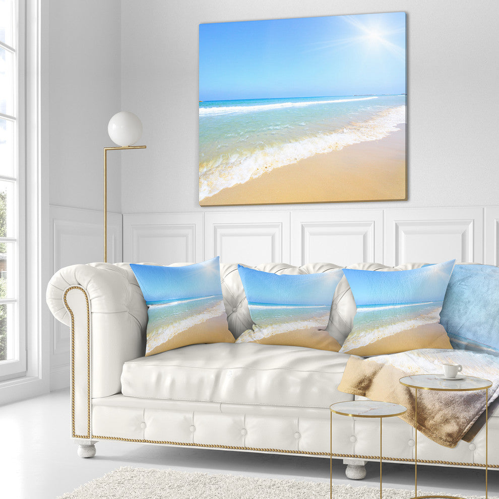 Sun Over Tropical Beach Seashore Photo Throw Pillow, 18"x18"