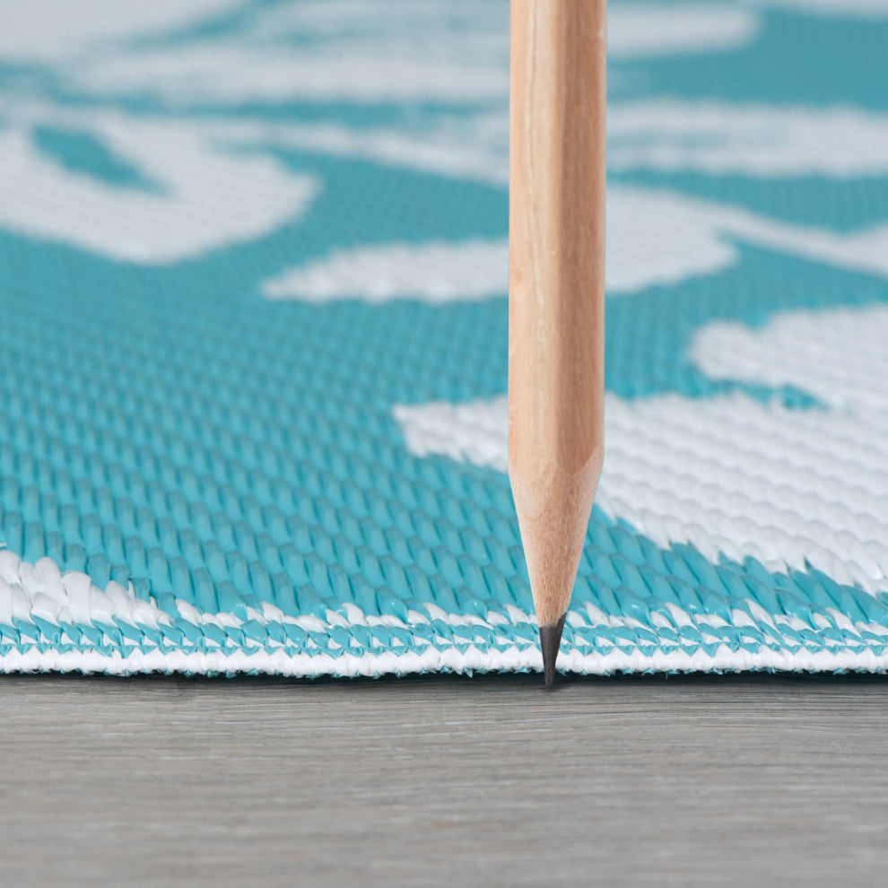 Kaliyah Transitional Floral Aqua/White Rectangle Indoor/Outdoor Area Rug, 4''x6''