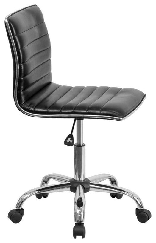 Low Back Designer Armless Ribbed Swivel Task Office Chair, Black