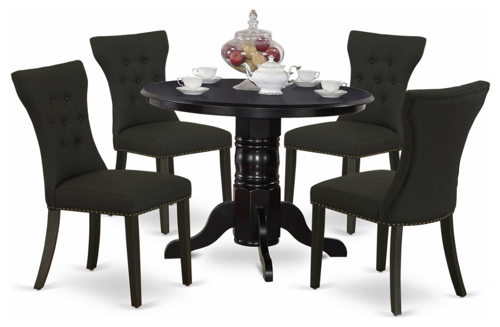 5Pc Small Dining Set - 4 Upholstered Chairs, Table Wood Frame -High Back & Black