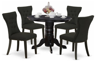 5Pc Small Dining Set - 4 Upholstered Chairs, Table Wood Frame -High Back & Black