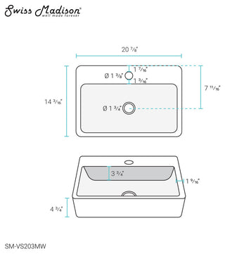 Claire 20" Rectangle Ceramic Vessel Sink, Matte White