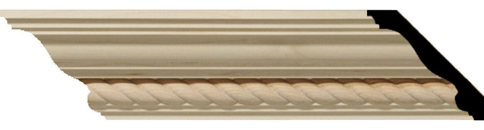 3 1/2"H x 3 5/8"P x 5"F x 96"L Andrea Rope Carved Wood Crown Moulding, Alder