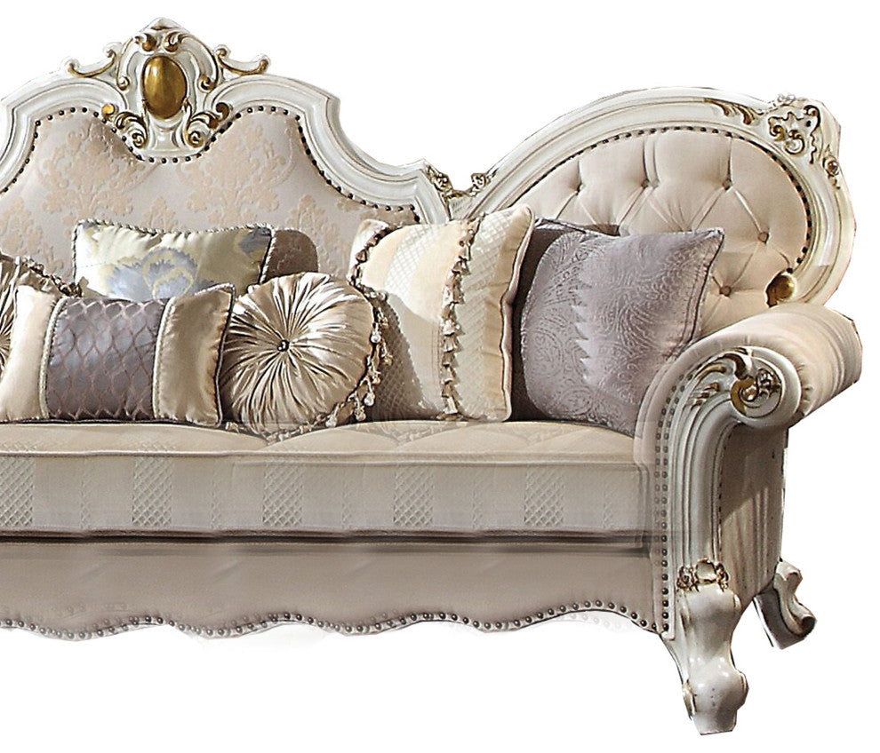 Benzara BM215005 Scrolled Back Oversized Sofa With Rolled Arms, White