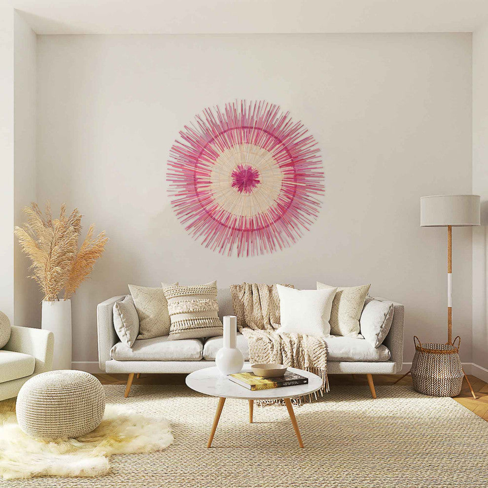 Large Palm Sun Circle, Artisan Crafted, Malawi, Pink, 47"