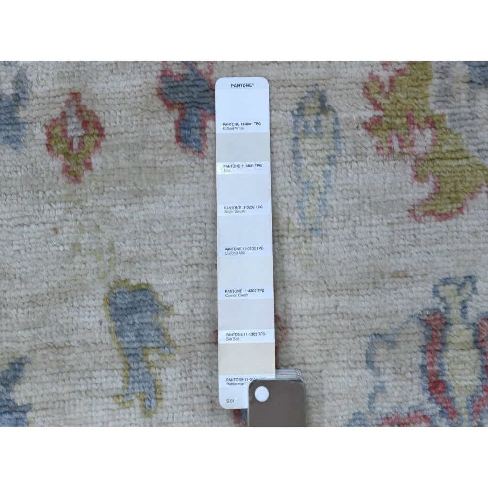 Organic Wool Hand Knotted Ivory Angora Ushak Oriental Rug, 4'1" x 6'0"