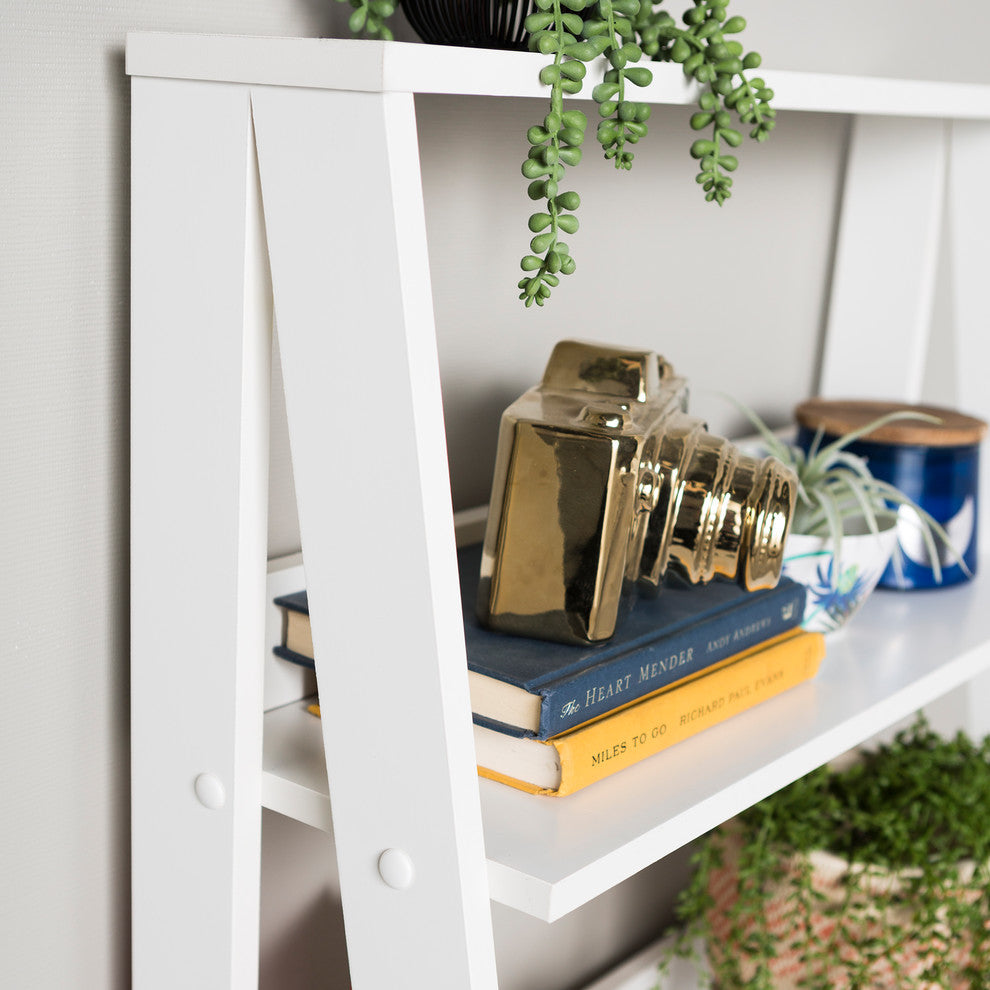 55" Wood Ladder Bookshelf, White