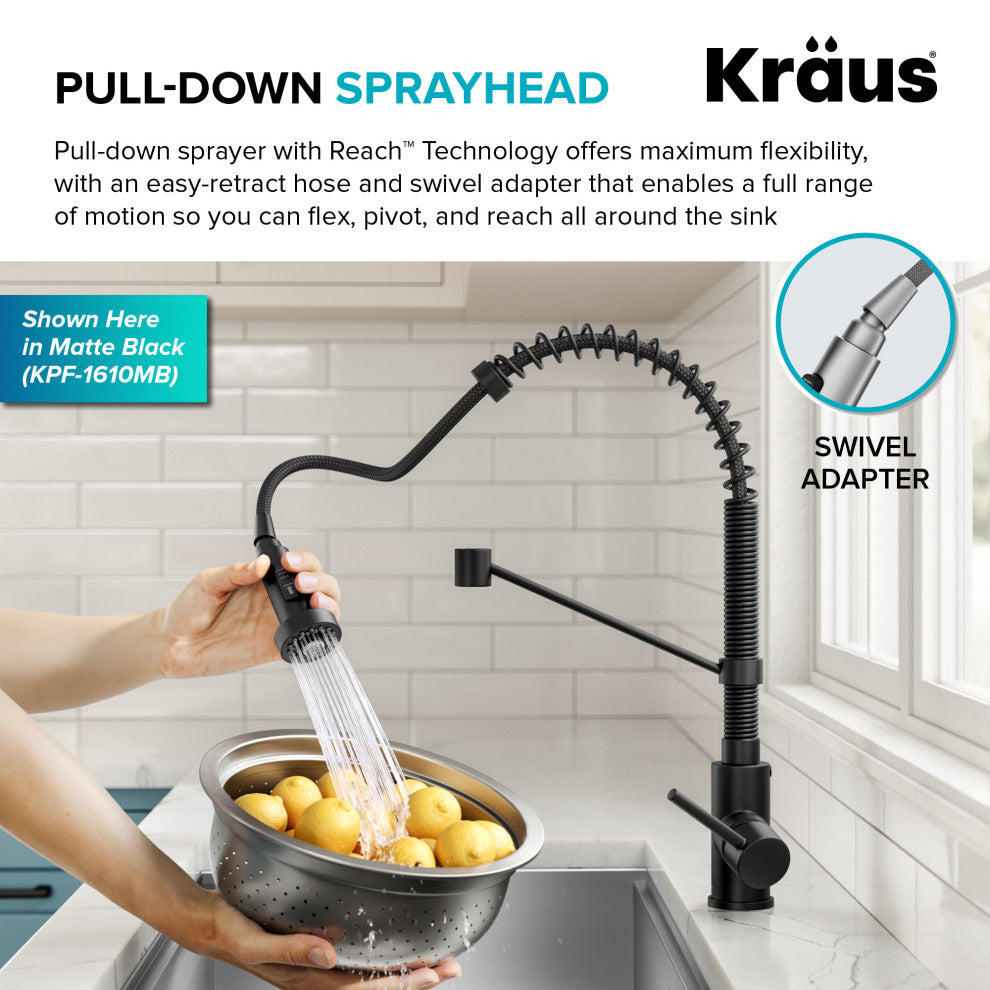 Bolden Commercial Style 2-Function Pull-Down 1-Handle 1-Hole Kitchen Faucet, Brushed Brass/ Matte Black
