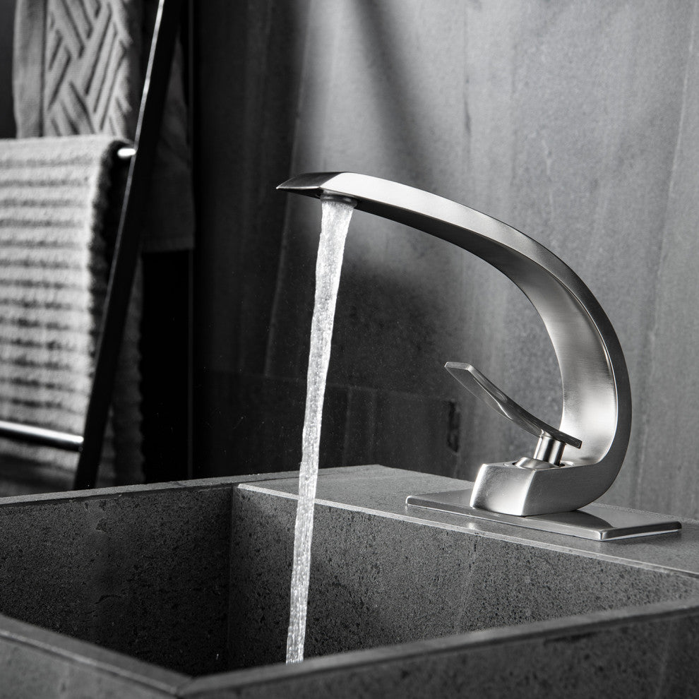 Single Hole Bathroom Sink Faucet With 6-inch Deck Plate, Brushed Nickel