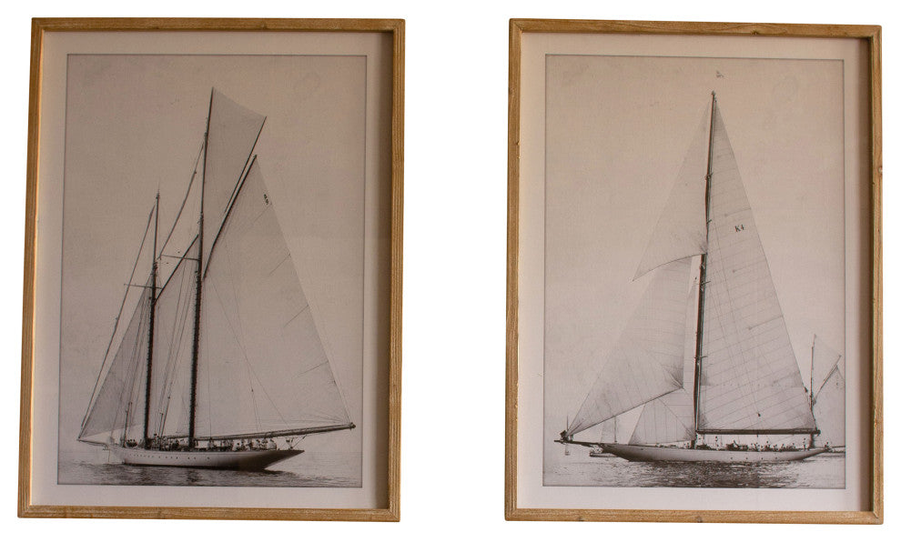Vintage Style Coastal Black White Sailboat Wall Art Print 2-Piece Set