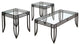 Glass Inserted Metal Table Set with Tubular Framing, Set of Three, Black & Clear