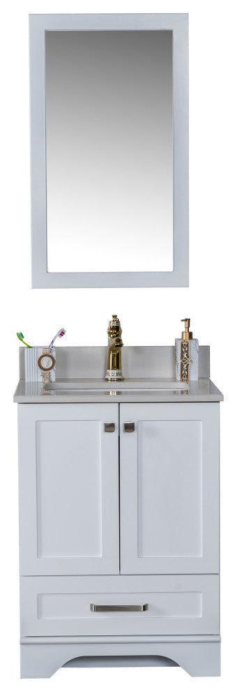 Livia Collection 24" Bath Vanity Quartz Top and Ceramic Sink, White, 24"