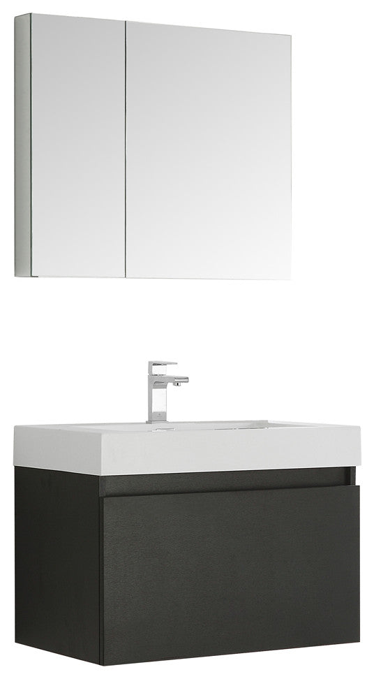 Fresca Mezzo 30" Black Wall Hung Modern Bathroom Vanity With Medicine Cabinet