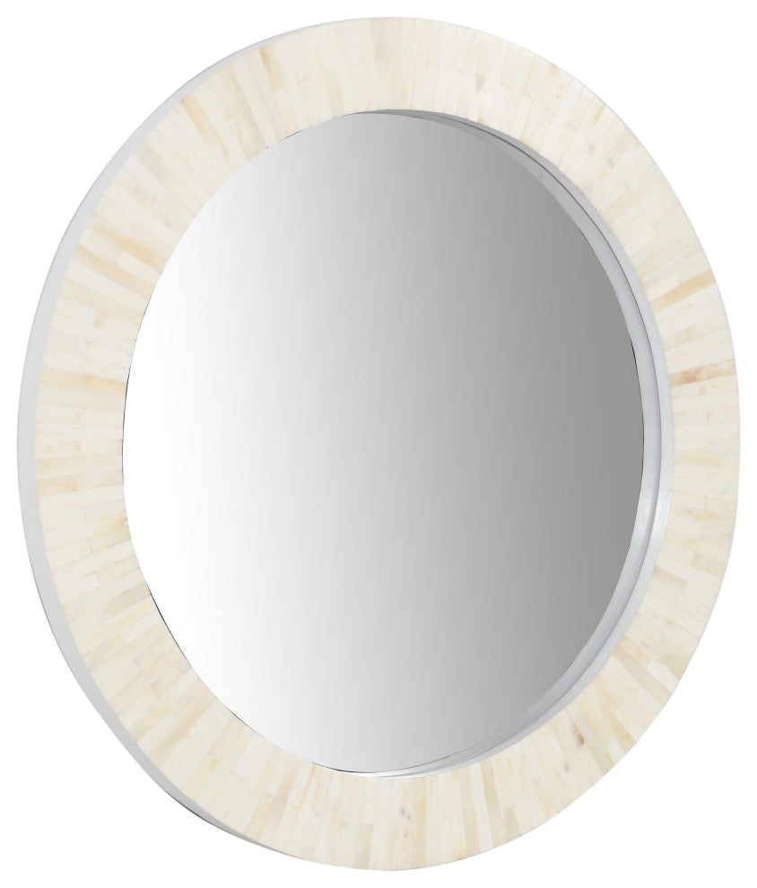 Edward Bone Inlay Round Mirror, 26"