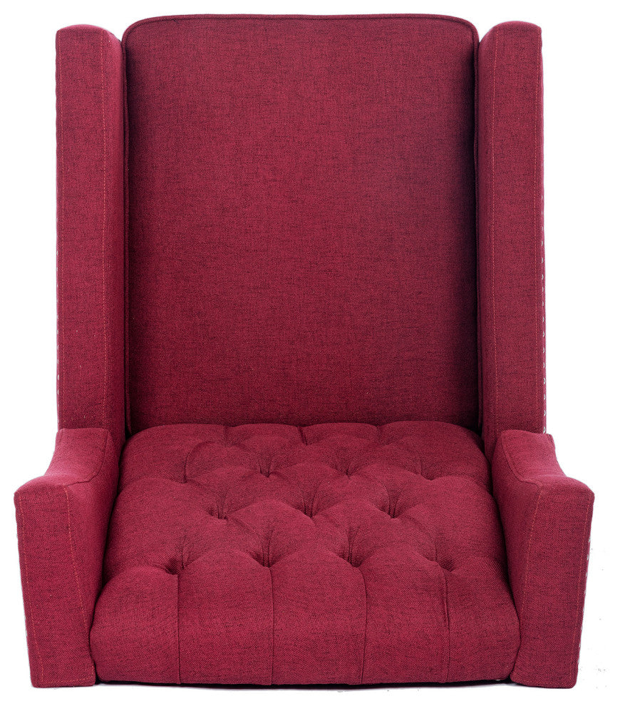 27" Wide Tufted Fabric Wingback Chair, Wine Red