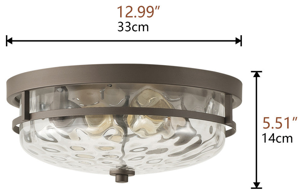 Vintage Oil Rubbed Bronze 2-Light Drum Shape Stone Ripple Glass Ceiling Light