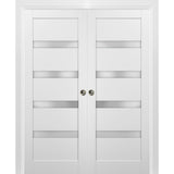 Double Pocket Doors 56x80|Frames|Quadro 4113 White Silk|Frosted Opaque Glass
