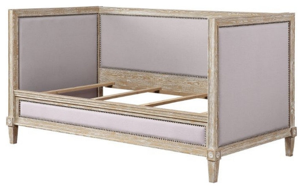 Benzara BM261736 Daybed With Fabric Upholstery and Nailhead, Weathered Brown