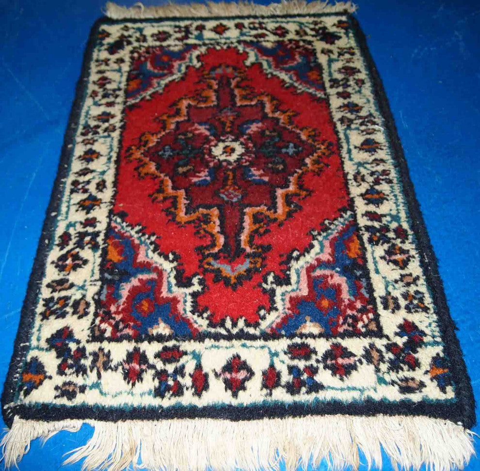 Handmade vintage Persian Hamadan rug 1.3' x 1.9' (40cm x 60cm) 1970s