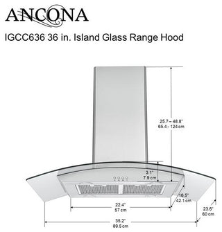36" Island Glass Range Hood, Stainless Steel