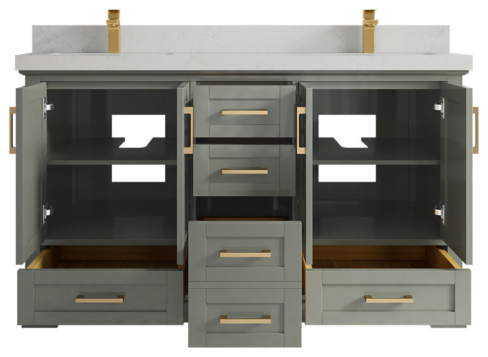 Boston 60 Double Bathroom Vanity in Evergreen 2" Carrara Quartz
