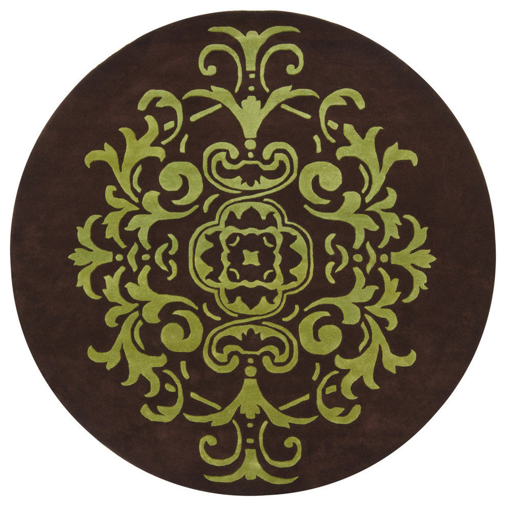 Venetian Contemporary Area Rug, Brown and Green, 7'9" Round
