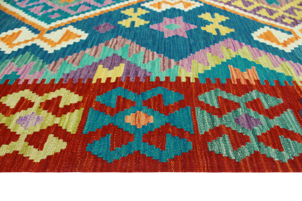 Flatweave Tansholp Blue/Red Rug, 5'0x6'6
