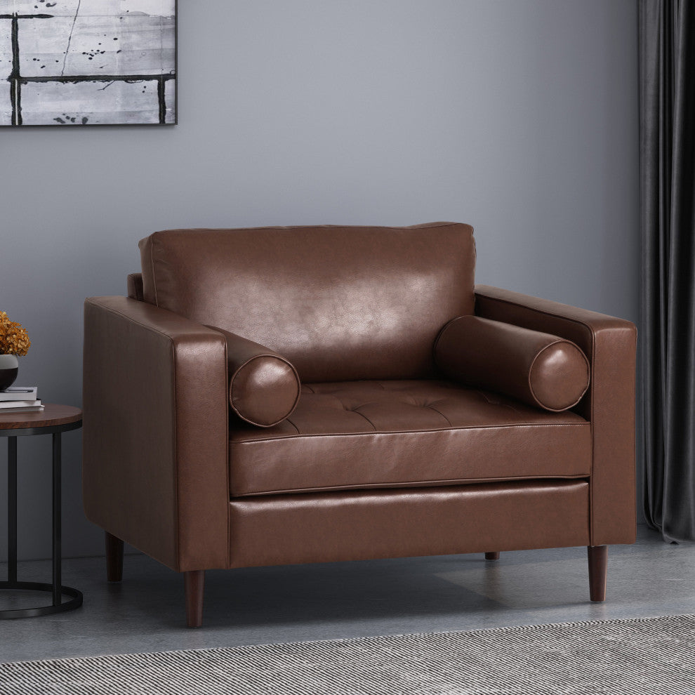 Vernon Contemporary Tufted Club Chair, Dark Brown + Espresso