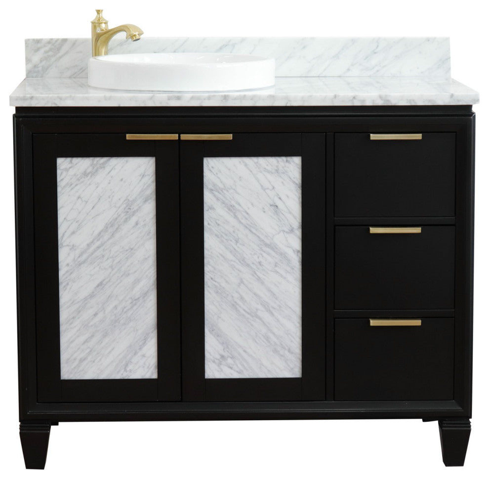 43" Single Vanity, Black Finish With White Carrara