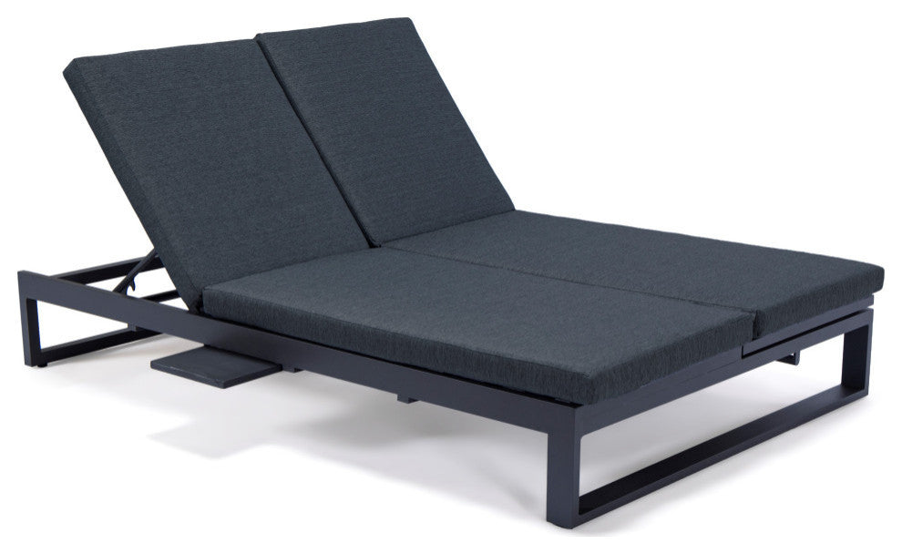 LeisureMod Chelsea Convertible 2-in-1 Sofa and Double Chaise Lounge, Black