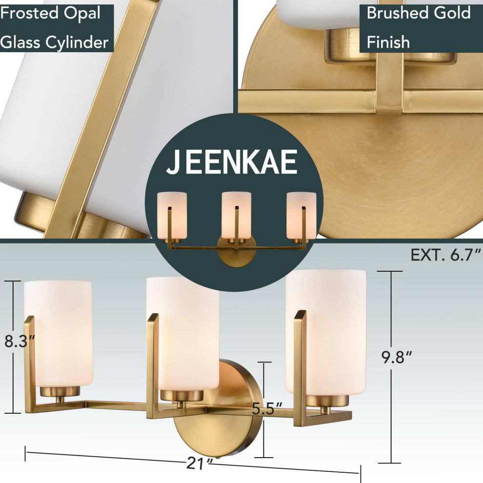 Modern Gold Bath Vanity Lights With Opal Glass,3-Light